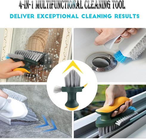 4-in-1 Grout Brush with Squeegee, Heavy-Duty Scrub Brushes for Bathroom & Kitchen Cleaning, Green