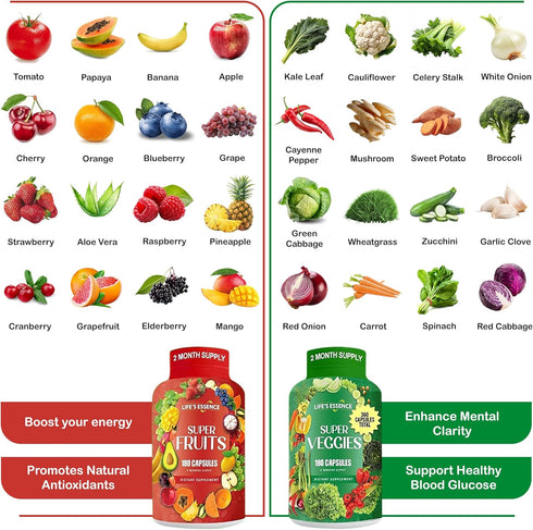 Life's essence Fruit and Veggie Supplement - 360 Capsules, 100% Whole Super Fruit and Vegetable