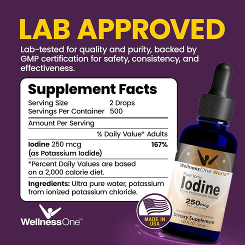 Immunity 1.67 oz WellnessOne Iodine Drops for Thyroid Support - Fast Acting Liquid Iodine Supplement from Potassium
