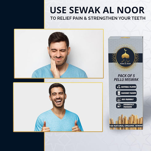 Pack of 5 Miswak Sticks with Holder - Natural Flavored Chew Sticks for Teeth Whitening, Oral Health & Fresh Breath