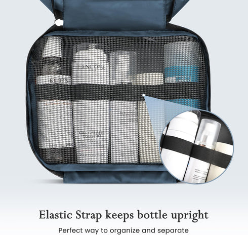 Maliton Large Toiletry Bag for Men & Women, Waterproof Hanging Hygiene Bag with 4 Compartments (Navy Blue)