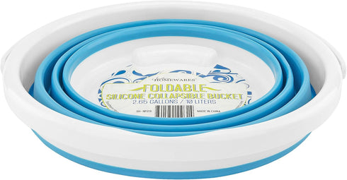 Silicone Collapsible Folding Gallon Bucket, 2.65 Gallon Capacity, Blue, Portable and Space-Saving