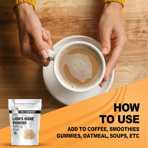 Immune 8oz It's Just! - Lion's Mane Mushroom Powder, Natural Raw Superfood, Brain Support, Health, Boost Energy