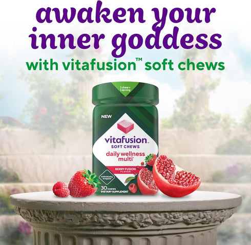 Vitafusion Soft Chews Daily Wellness Multi, 30 Chews, Berry Fusion Flavor, Chewable Multivitamins for Adults,