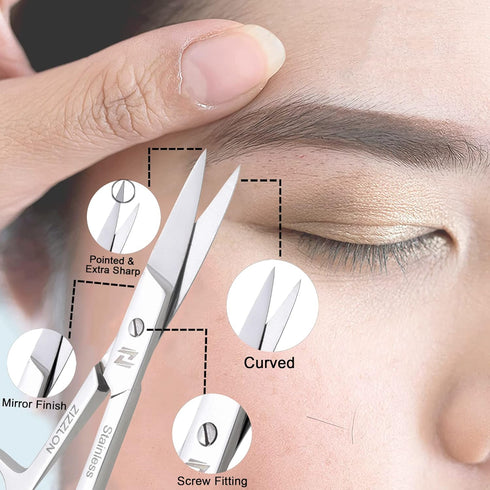Professional Stainless Steel Eyebrow Scissors for Men and Women - Small Facial Hair Grooming Scissors for Mustache,