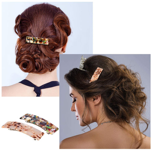 WILLBOND 8 Pieces Tortoise Shell Hair Barrettes, Automatic Cellulose Acetate Medium French Design Snap Clip