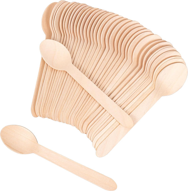 100 Pack Disposable Wood Cutlery Spoons - Biodegradable Earth Friendly Wooden Spoons, 6.3 Inch Length