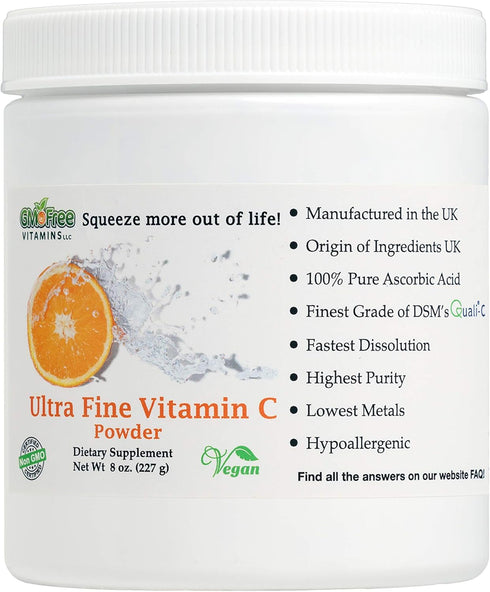 GMO Free Vitamins, Ultra Fine Vitamin C Powder, Made in UK, Vegan, 8 oz.