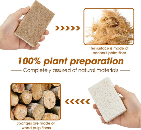 10 Pack Nature Dish Sponge - Natural Kitchen Sponge - Eco Friendly Coconut Fiber and Wood Cellulose Scrubber Sponge by GREENTH PRO