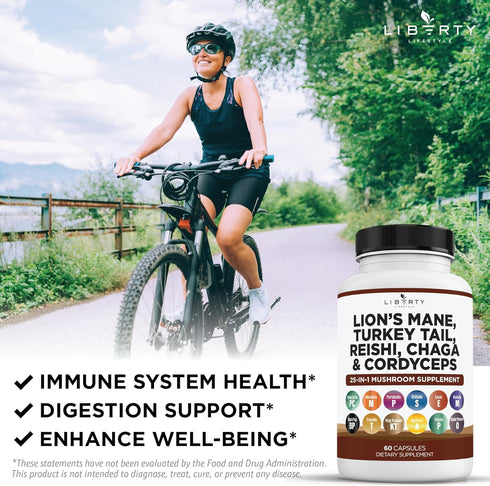 Lions Mane 3000mg 20in1 Mushroom Supplement - Turkey Tail 2000mg, Reishi 1000mg, Cordyceps, Chaga 1000mg - 3 Pack