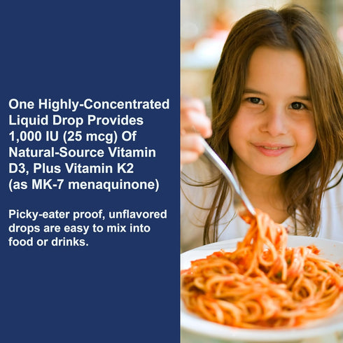 Carlson - Kid's Super Daily D3+K2, 25 mcg D3 & 22.5 mcg K2, Liquid Vitamins for Heart & Bone Health, 360 Drops
