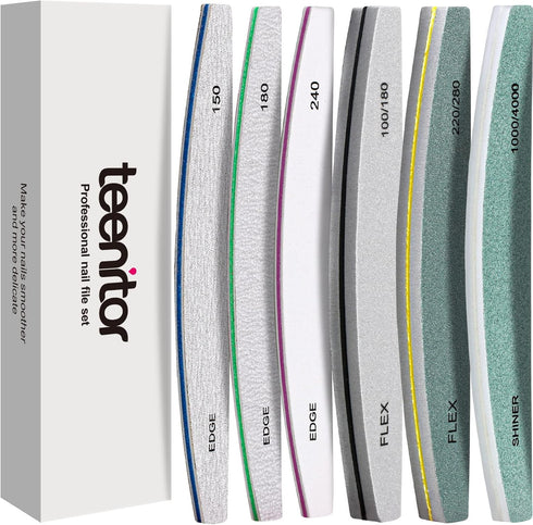 Teenitor Nail File Buffer Set, Nail Files to Shape, Smooth, and Shine Nails, Half-Moon