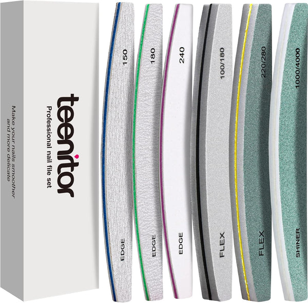 Teenitor Nail File Buffer Set, Nail Files to Shape, Smooth, and Shine Nails, Half-Moon