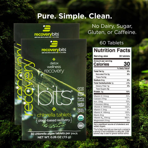 RECOVERYbits Organic Chlorella Algae Tablets, Pure Green Algae Superfood, Immune Boosting, Non-GMO, 60 Tablets