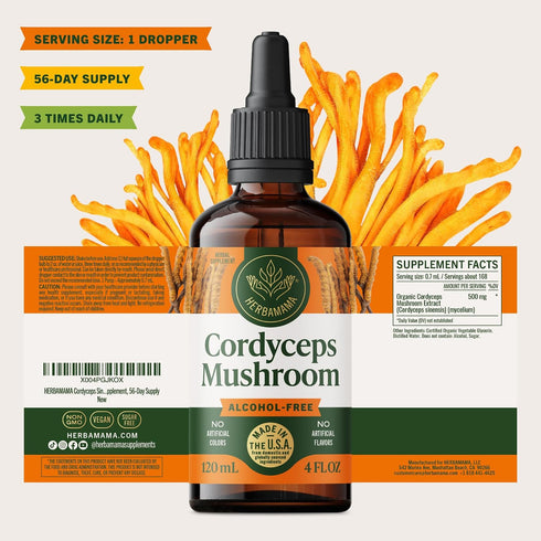 Immune Immunity 56-Day HERBAMAMA Cordyceps Sinensis Tincture - Vegan Support & Defense with Cordyceps Mushroom Extract
