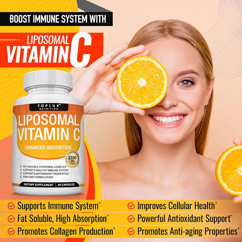 Liposomal Vitamin C 2100mg, High Absorption Fat Soluble VIT C for Immune Support, Collagen Booster, Antioxidant, Vegan