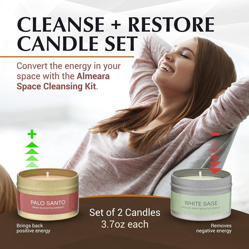 Sage & Palo Soy Wax Smudge Candles for Home Energy Cleansing, Aromatherapy, Meditation & Manifestation - Spiritual, Healing & Witchy Gifts - Banishes Bad Negative Energy & Restores Positive Vibrations by Almeara