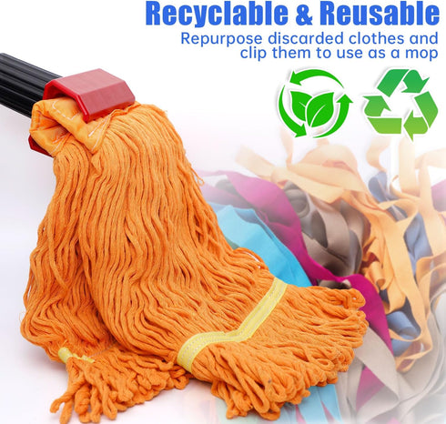 Commercial Mop Heavy Duty Industrial Mop with 77” Long Handle, Looped-End String Wet Mop, 2 Mop Heads (Blue-Orange)