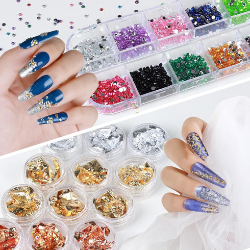 Teenitor Nail Art Decoration - 12 Sheets Nail Art Stickers, Butterfly Nail Foil Stickers, and Rhinestones