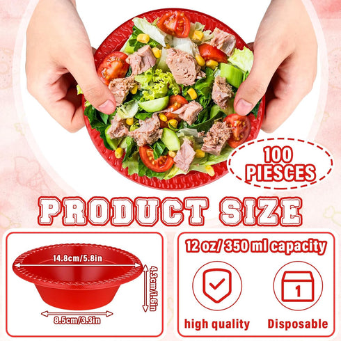 100 Pcs 12oz Red Disposable Plastic Bowls Dessert Cups Ice Cream Bowls Snack Bowls Salad Bowls Soup Bowls Food Serving Bowls for Party Favor Picnic by Lallisa