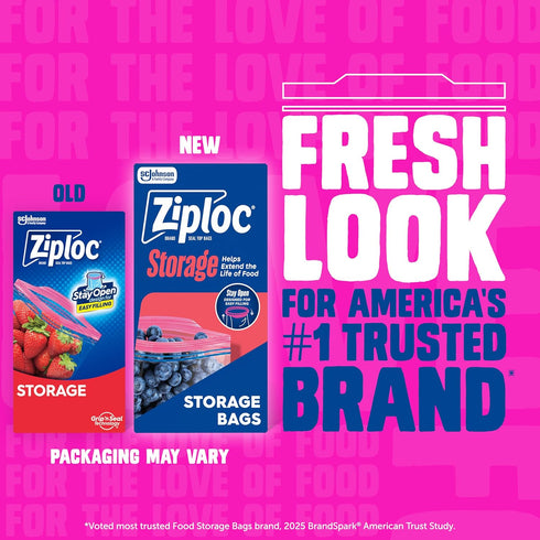 Ziploc Quart Food Storage Bags - Stay Open Design with Stand-Up Bottom, 80 Count