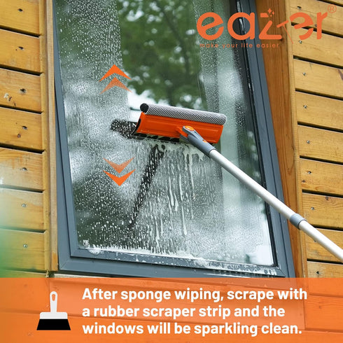 eazer 46'' Professional Window Cleaner Tool, 2-in-1 Rotatable Squeegee with 20''-46'' Extension Pole for Window Washing