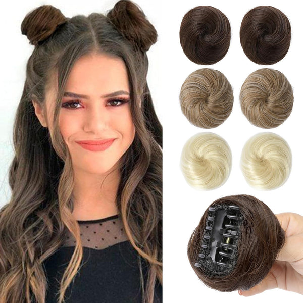 REECHO 2 PCS Mini Claw Clip Hair Bun Extensions HB001 Wig Accessory Updo Hairpieces for Women Girls (Pack of 2-3" Dark