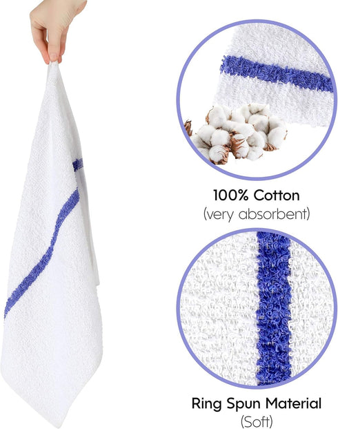 Nabob Wipers Kitchen Bar Mop Terry Towels 12 Pack - 100% Cotton, Size 14x17, Super Absorbent for Home, Kitchen, Bathroom