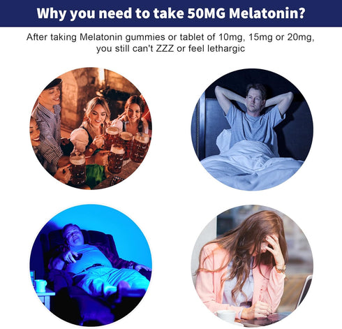 Melatonin 50 mg for Adults - Fast Dissolve Chewable Sleep Supplement with Vitamin D3 & MSM, 120 Servings for Deep Sleep