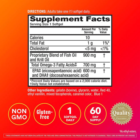 Omega-3 900mg 4in1, 60 2x Omega-3, 60 Count Megared Fish & Krill Oil Supplement - MegaRed Advanced softgels, More