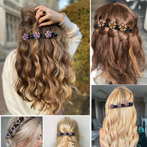 Sparkling Crystal Stone Braided Hair Clover Clips - 8 Pcs Hair Accessories for Thick and Thin Hair Styling