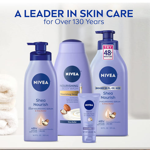 NIVEA Shea Nourish Body Lotion, Dry Skin, Hyaluronic Acid, 2.5 Fl Oz Bottle, Pack of 6