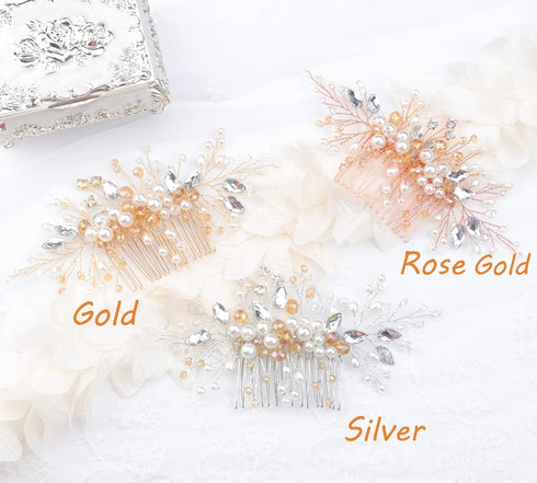 Kercisbeauty Wedding Bridal Hair Comb - Crystal and Pearl Side Headpiece for Prom, Silver