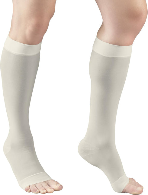 Truform Sheer Compression Stockings 15-20 mmHg, Women's Knee High Length, Open Toe, 20 Denier, Ivory, 2X-Large