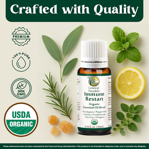 Center of Paradise Immune Restart Organic Essential Oil Blend for Immune Support* (10 ml) - Non-GMO Eucalyptus