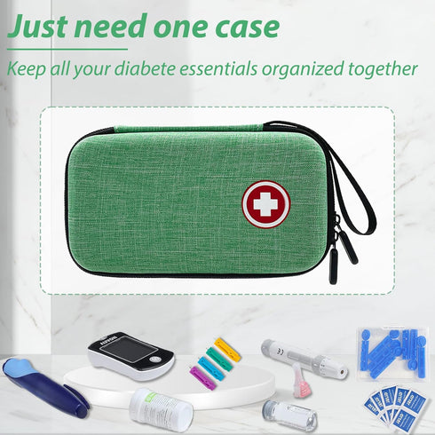 Diabetic Supplies Travel Case, Organizer for Diabetes Testing Kit, Blood Glucose Monitor Kit (Case Only) (Green)