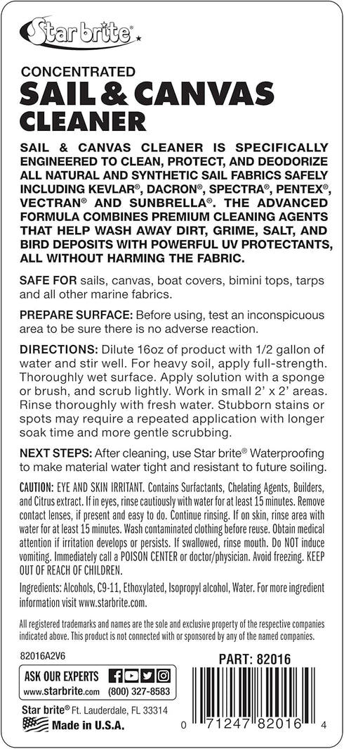 STAR BRITE Concentrated Sail & Canvas Cleaner, 16 Oz, Deep Cleans & Protects All Fabrics, Makes 64 Oz Cleaner