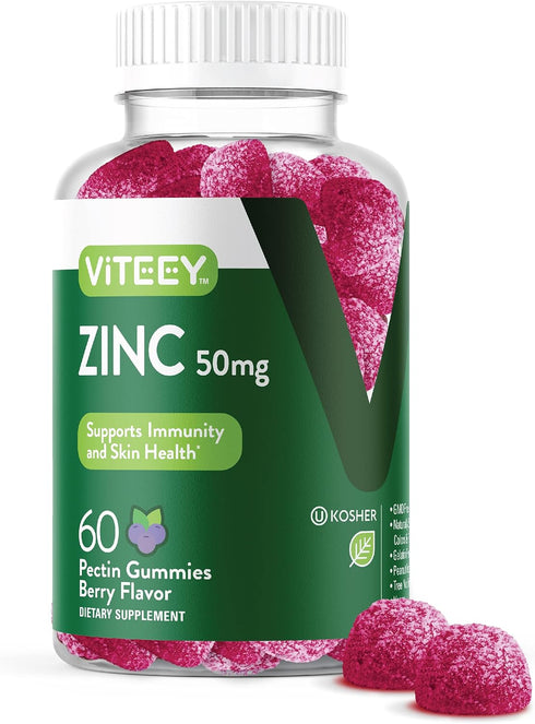 Zinc Gummies for Adults & Teens - 50mg Immune Health Support & Antioxidant - Vegan, Gelatin Free, Berry Flavored