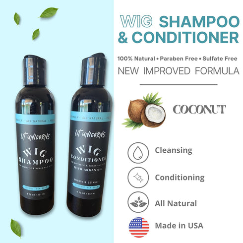 Wig Shampoo & Conditioner Set Cleaner Detangler for Synthetic and Natural Wigs, Coconut Scent