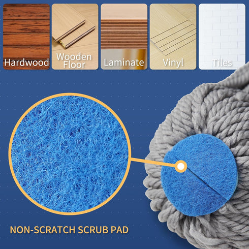 BOOMJOY Self Wringing Mop for Floor Cleaning, Long Handled Twist Mop with 2 Microfiber Washable Heads