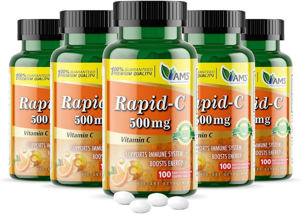 America Medic & Science Rapid-C 500mg Vitamin C Supplement - 500 Tablets (5 Pack of 100 Tablets) for Daily Immune