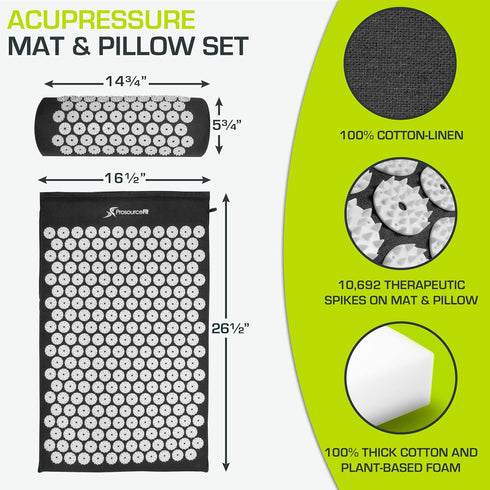 Set ProsourceFit Acupressure Mat and Pillow for Back/Neck Pain Relief and Muscle Relaxation