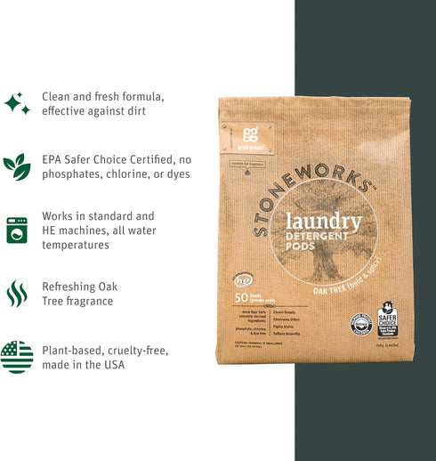 Grab Green Stoneworks Laundry Detergent Pods Sample Kit, 10 Count, Birch Branch, Fragrance Free