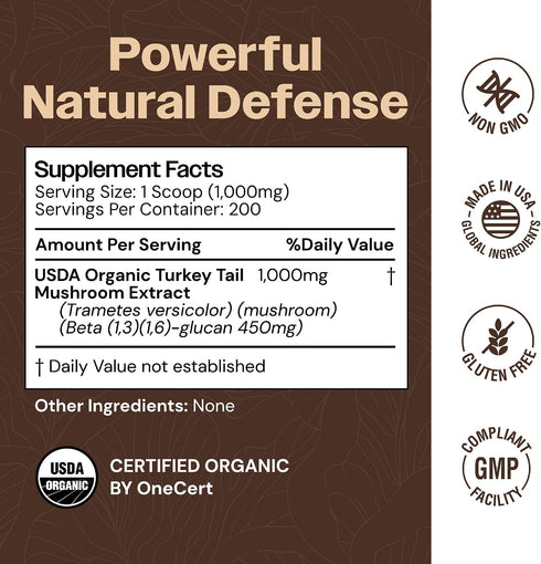 Immune Immune 45% 7.10 oz (200 Turkey Tail Mushroom Powder - Organic Mushroom Powder For Support Digestive Health