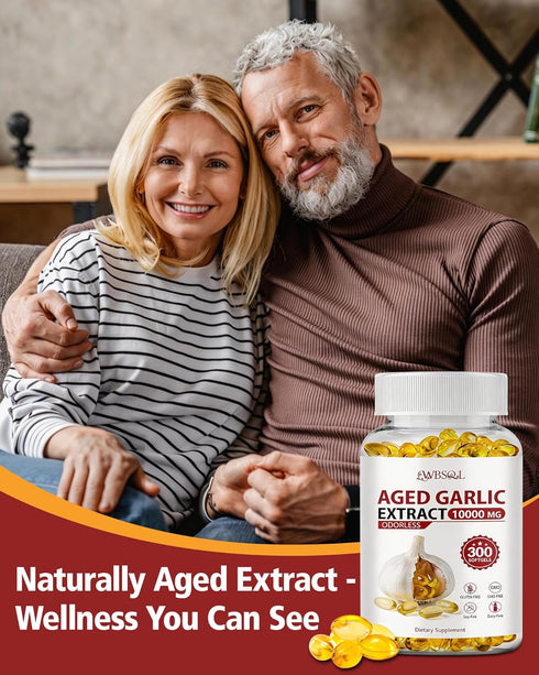 WBSQL 10,000 300 2 Immune Odorless Aged Garlic Extract mg - Softgels, Year Aged Garlic Supplements for Heart & Support