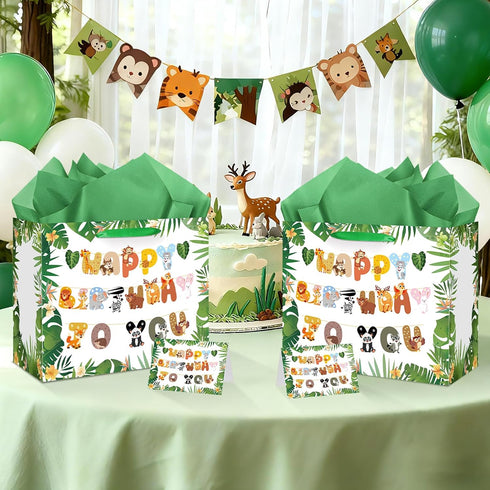 Jungle Safari Birthday Gift Bag Wild Animal Birthday Gift Bag with Wrapping Paper Card Zoo Jungle Safari Animal Baby