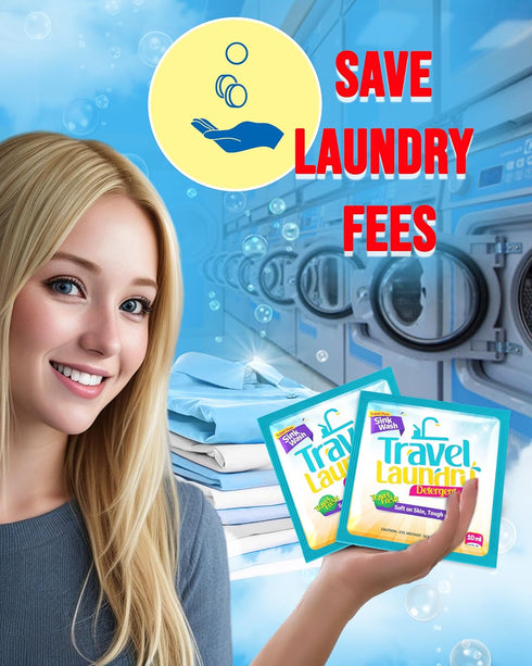 Skywin Travel Laundry Detergent 10 ml - 8 Pack, Effective Travel Detergent Packets for Sink Washing, Lightweight