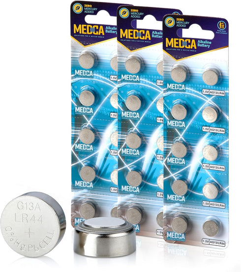 MEDca 1.5V Alkaline Batteries - LR44 AG13 357 303 SR44 Button Coin Cell for Hearing Aids, Toys, Remotes, 30 PCS