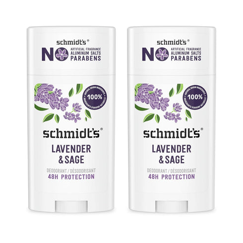 Schmidt's Aluminum-Free Vegan Deodorant: Lavender & Sage, 2 Count, Natural Ingredients, 2.65 oz