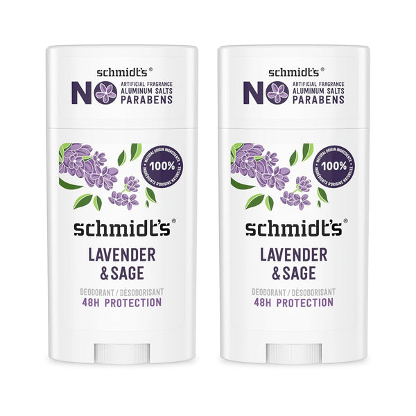 Schmidt's Aluminum-Free Vegan Deodorant: Lavender & Sage, 2 Count, Natural Ingredients, 2.65 oz